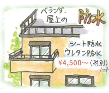 防水工事（ベランダ・屋上） ¥4,500〜（税別）/㎡